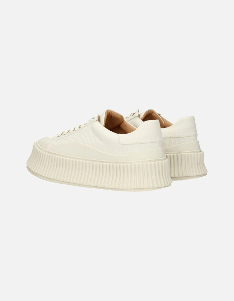 Aged Effect Lace-Up Fabric Sneakers Women - White