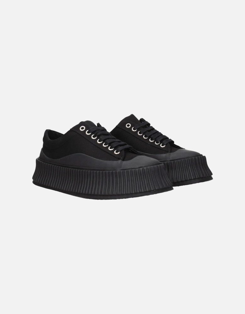 Square Toe Fabric Sneakers with Wedge Heel Women - Black