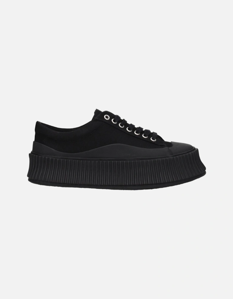 Square Toe Fabric Sneakers with Wedge Heel Women - Black