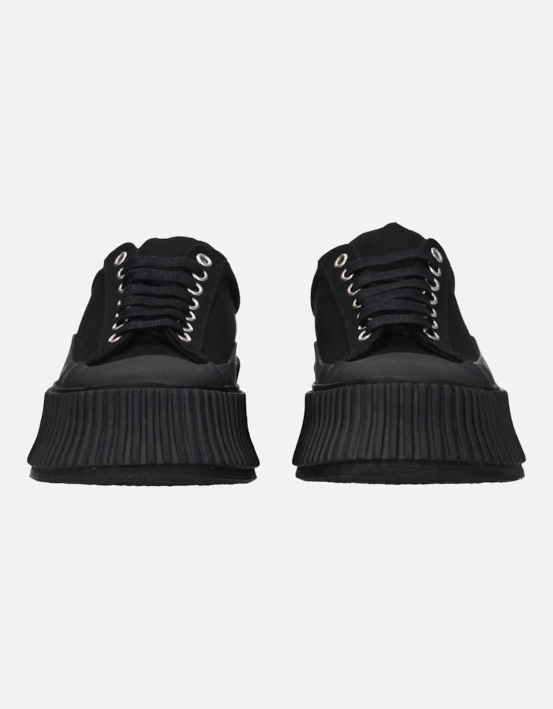 Square Toe Fabric Sneakers with Wedge Heel Women - Black