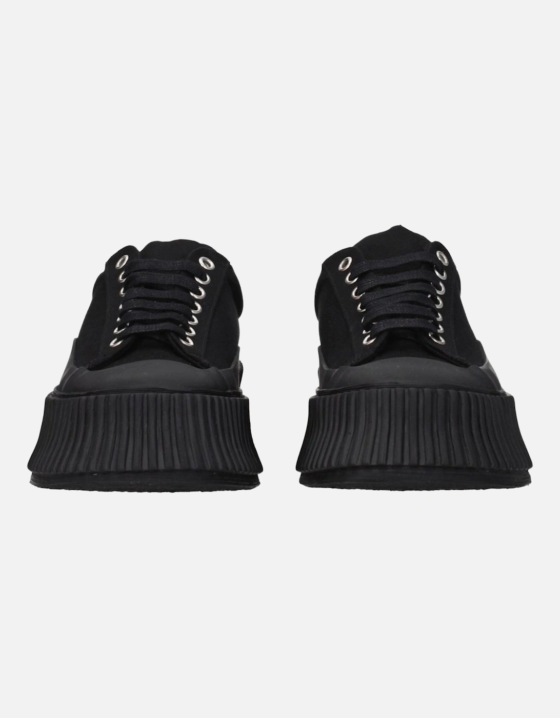 Square Toe Fabric Sneakers with Wedge Heel Women - Black