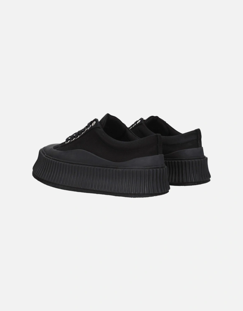 Square Toe Fabric Sneakers with Wedge Heel Women - Black