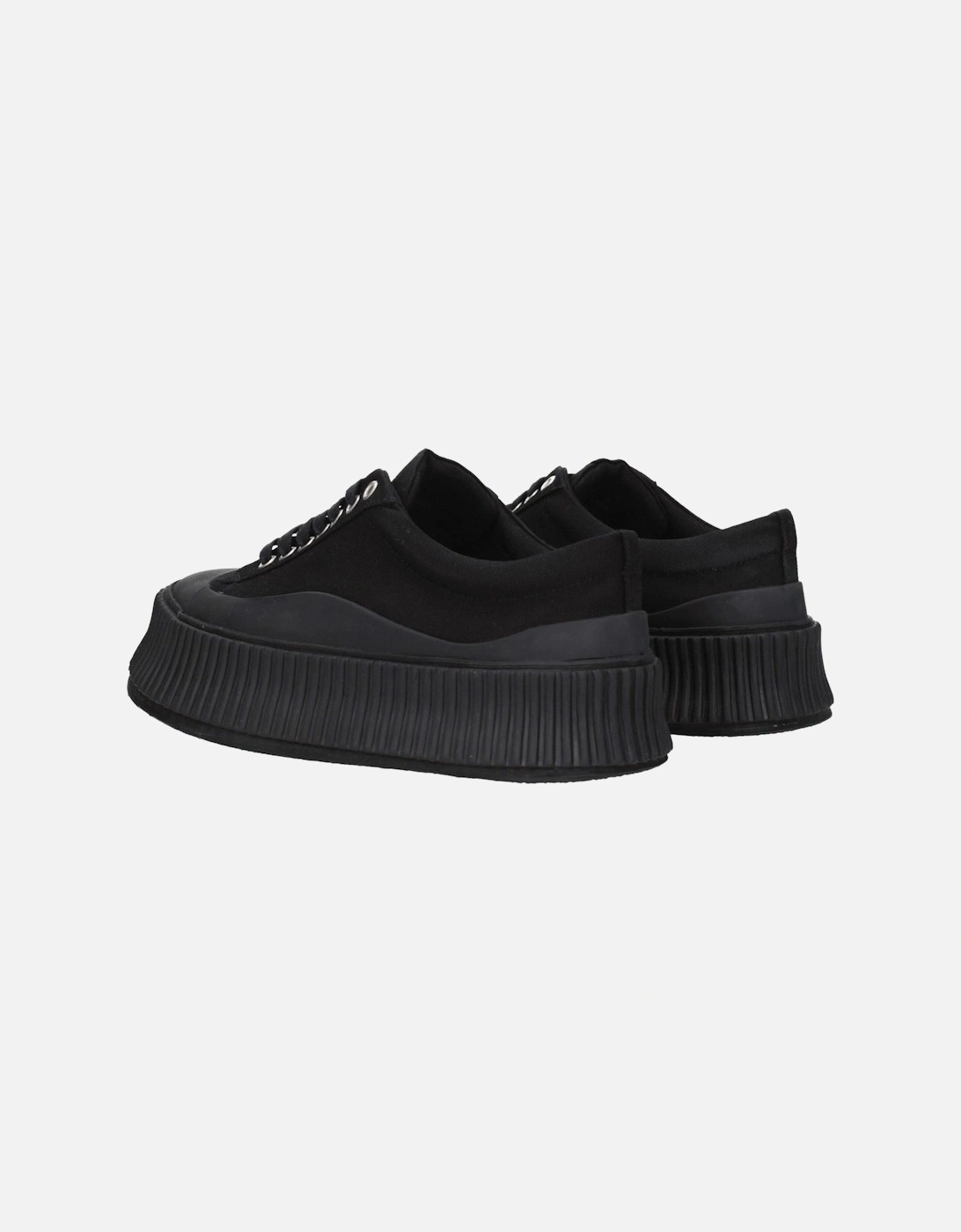 Square Toe Fabric Sneakers with Wedge Heel Women - Black