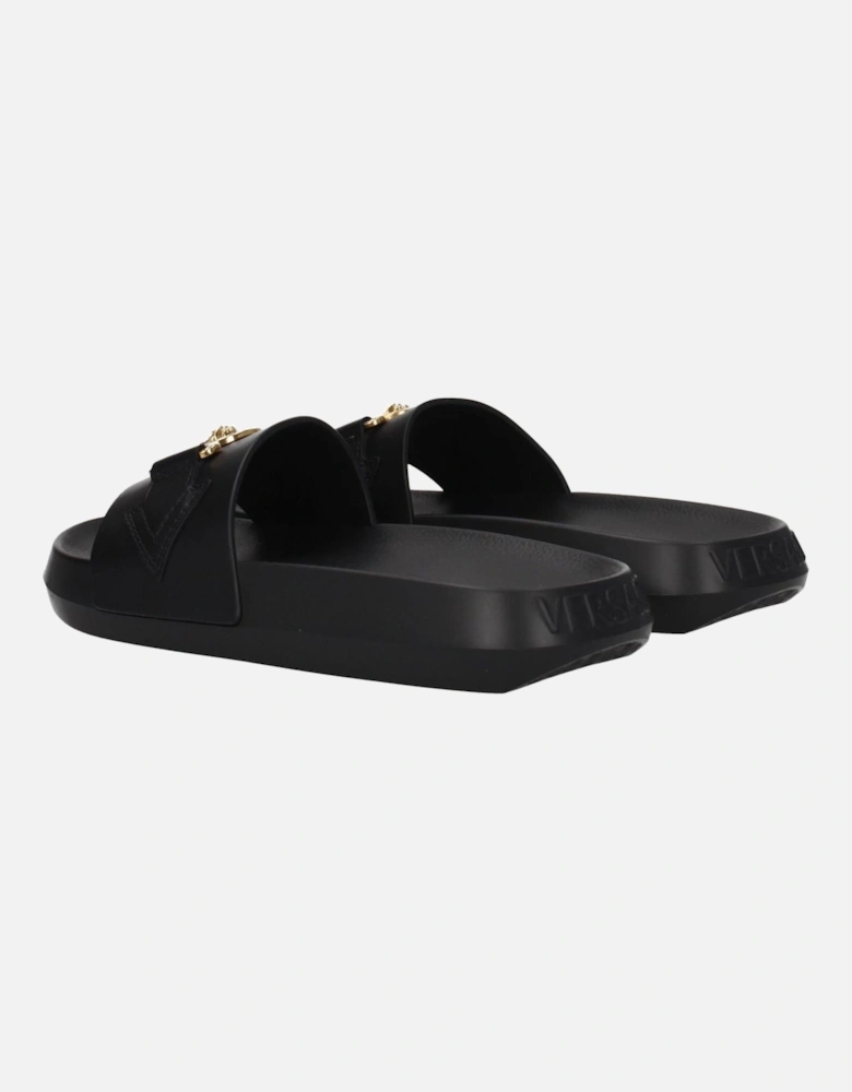 Leather Slippers with Front Detail and Logo Women - Black Sandals