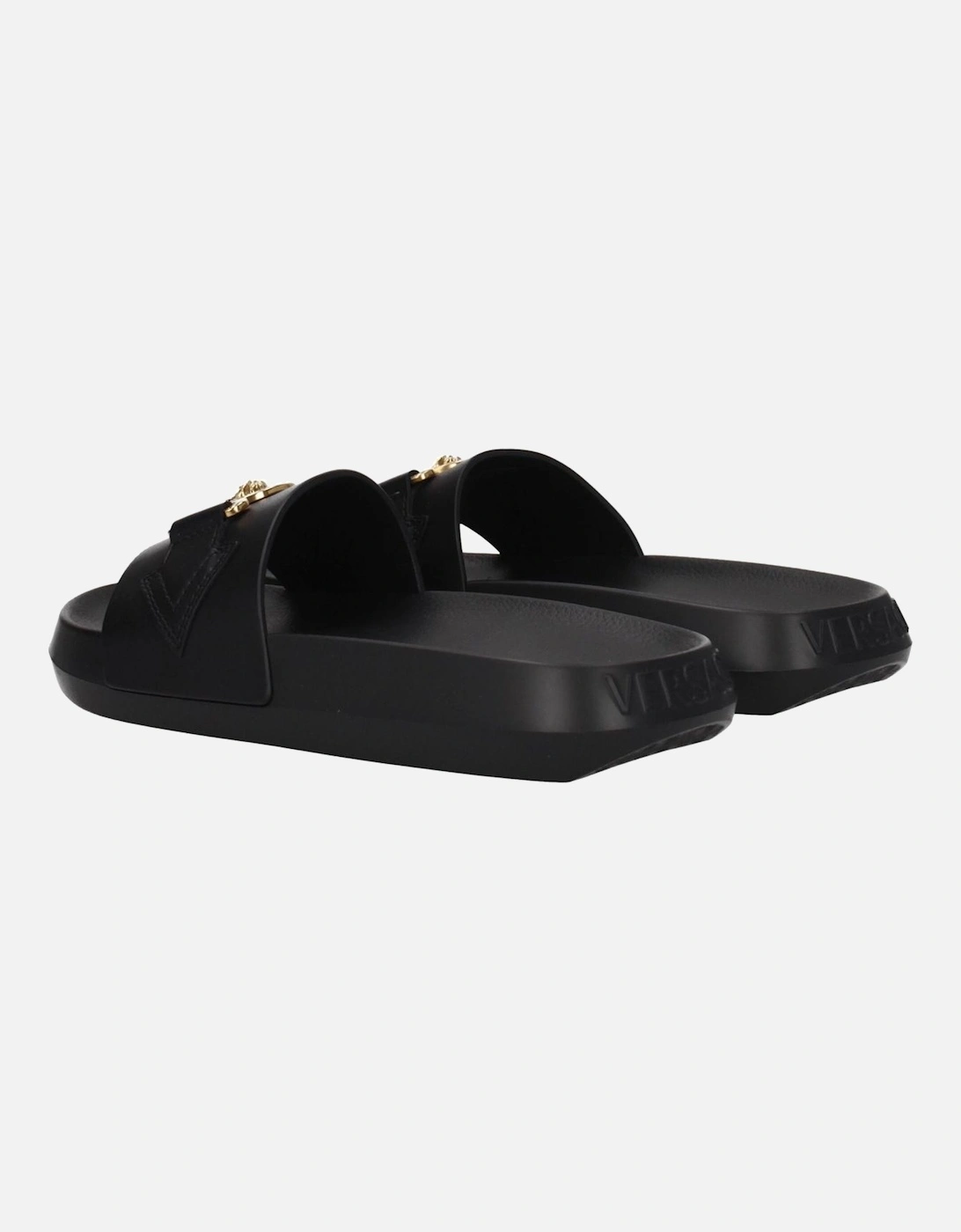 Leather Slippers with Front Detail and Logo Women - Black Sandals