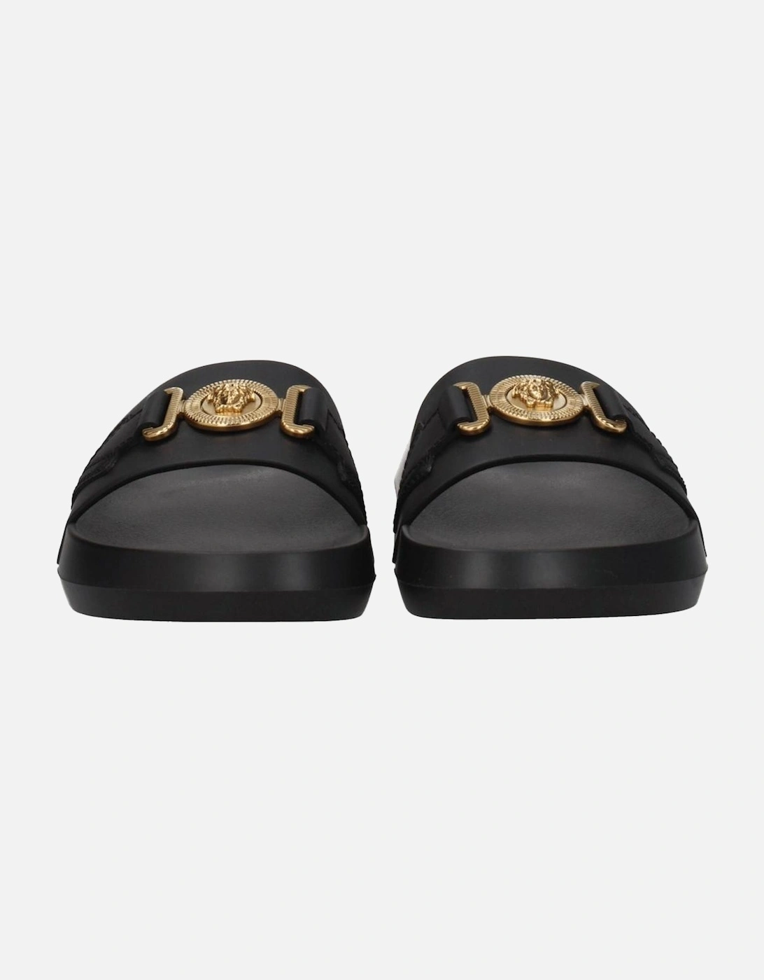 Leather Slippers with Front Detail and Logo Women - Black Sandals