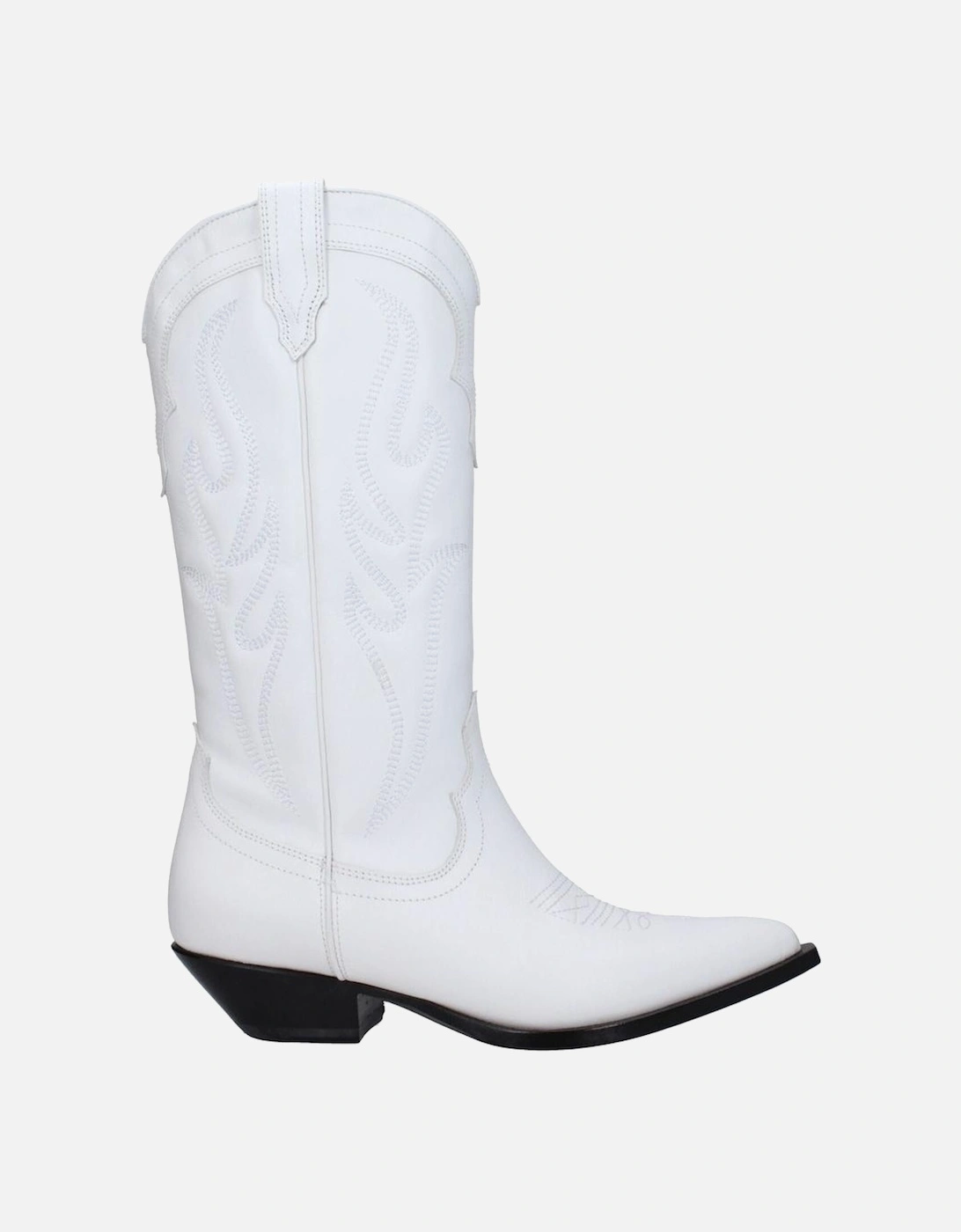 Vintage Effect Pointy Toe Leather Mid Heel Boots Women - White, 6 of 5