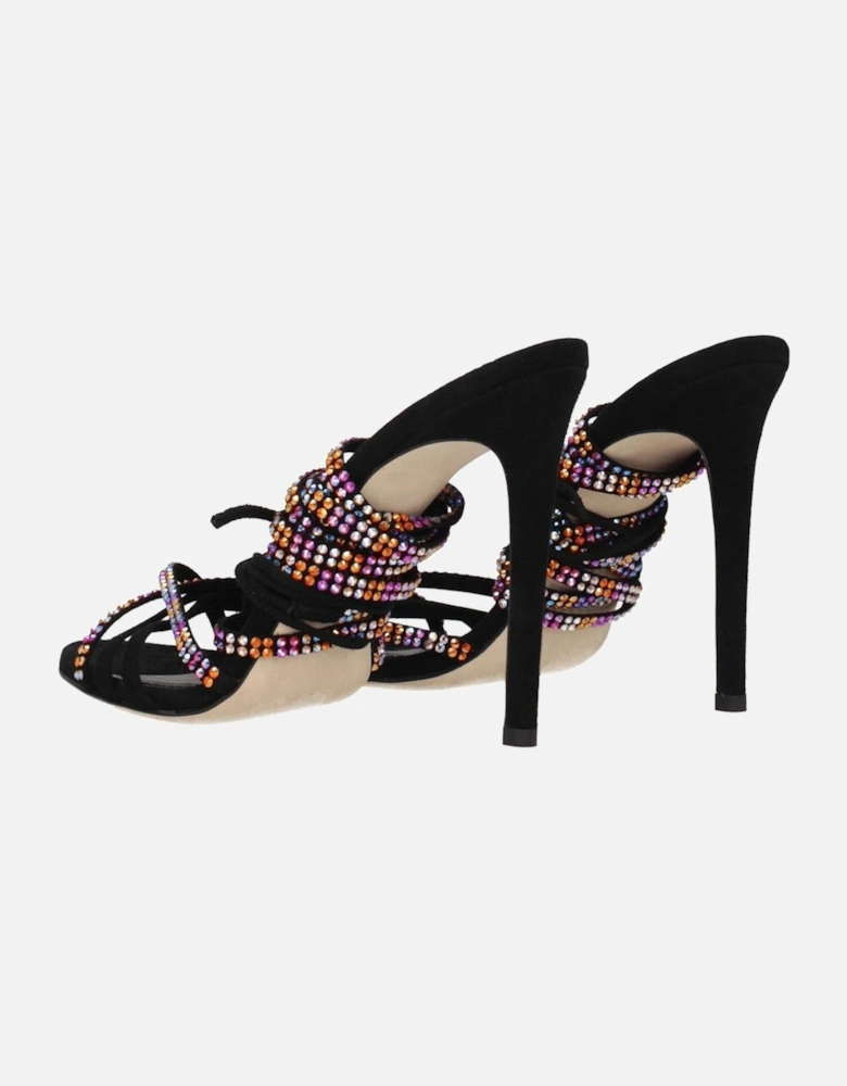 High Heel Rhinestone Suede Sandals with Open Toe Women - Black