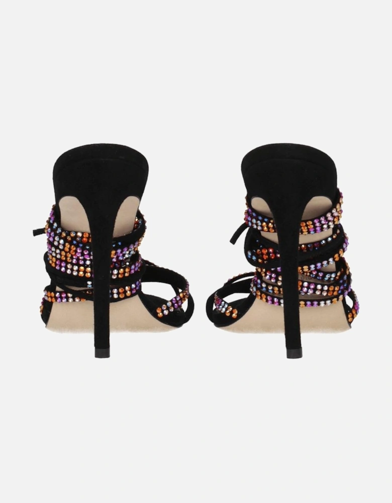 High Heel Rhinestone Suede Sandals with Open Toe Women - Black