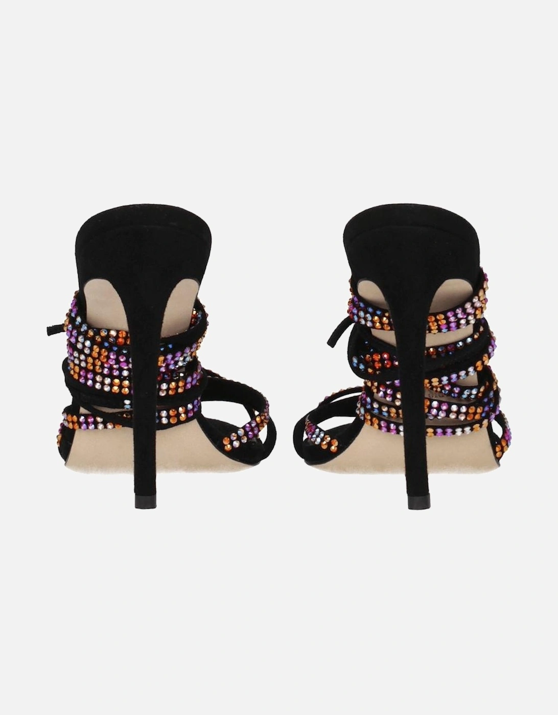High Heel Rhinestone Suede Sandals with Open Toe Women - Black