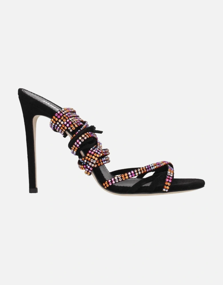 High Heel Rhinestone Suede Sandals with Open Toe Women - Black