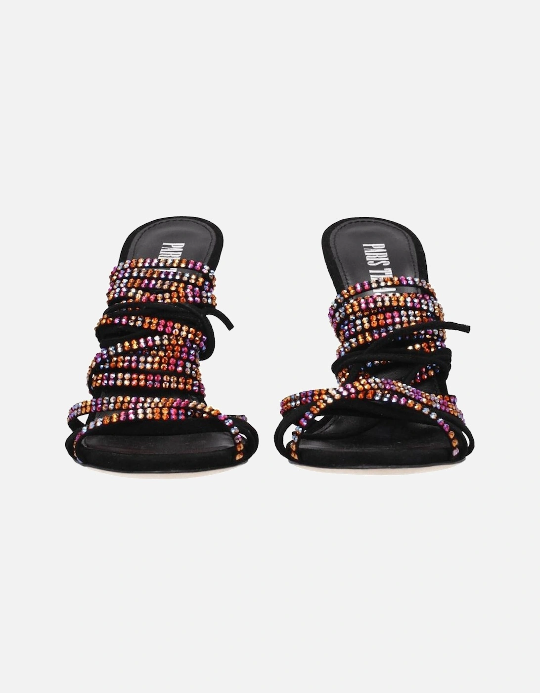 High Heel Rhinestone Suede Sandals with Open Toe Women - Black