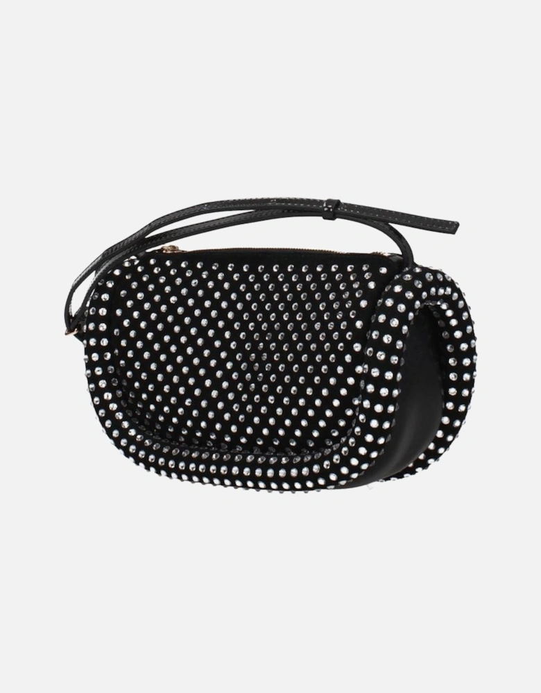 Suede Crossbody Bag with Rhinestones and Side Logo Women - Black