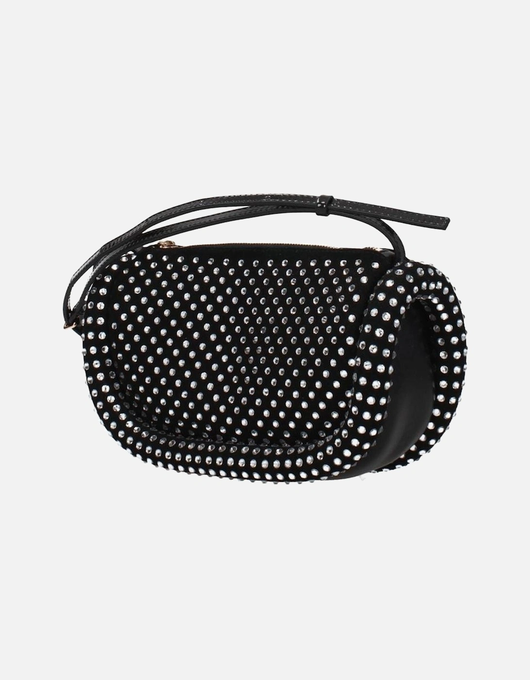 Suede Crossbody Bag with Rhinestones and Side Logo Women - Black