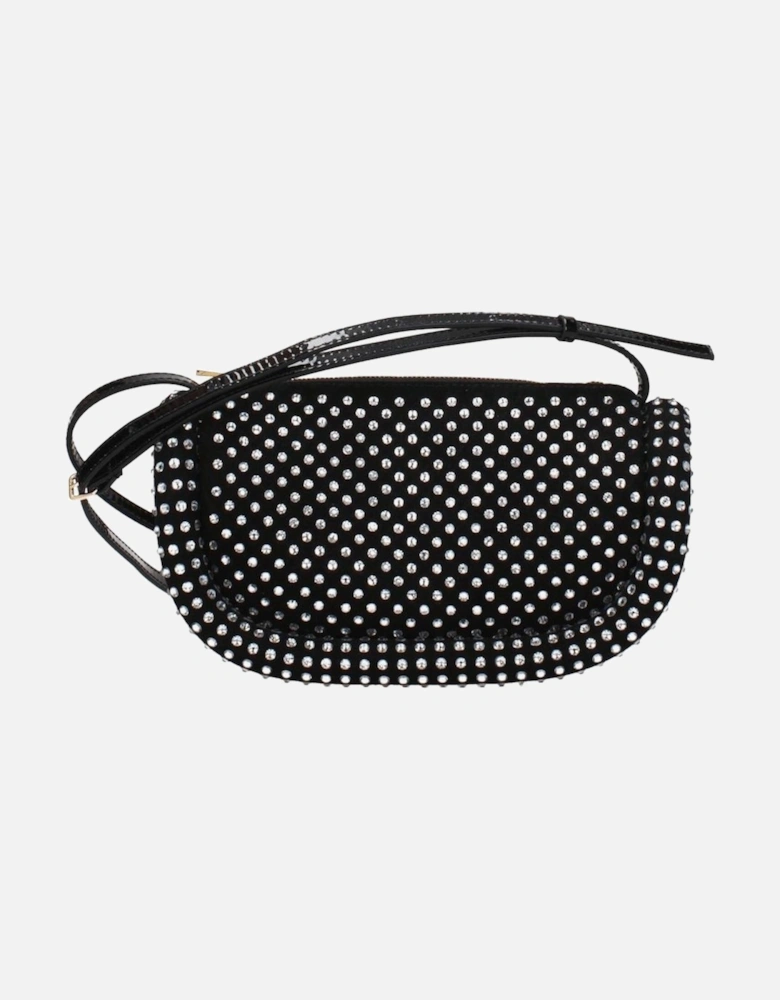 Suede Crossbody Bag with Rhinestones and Side Logo Women - Black