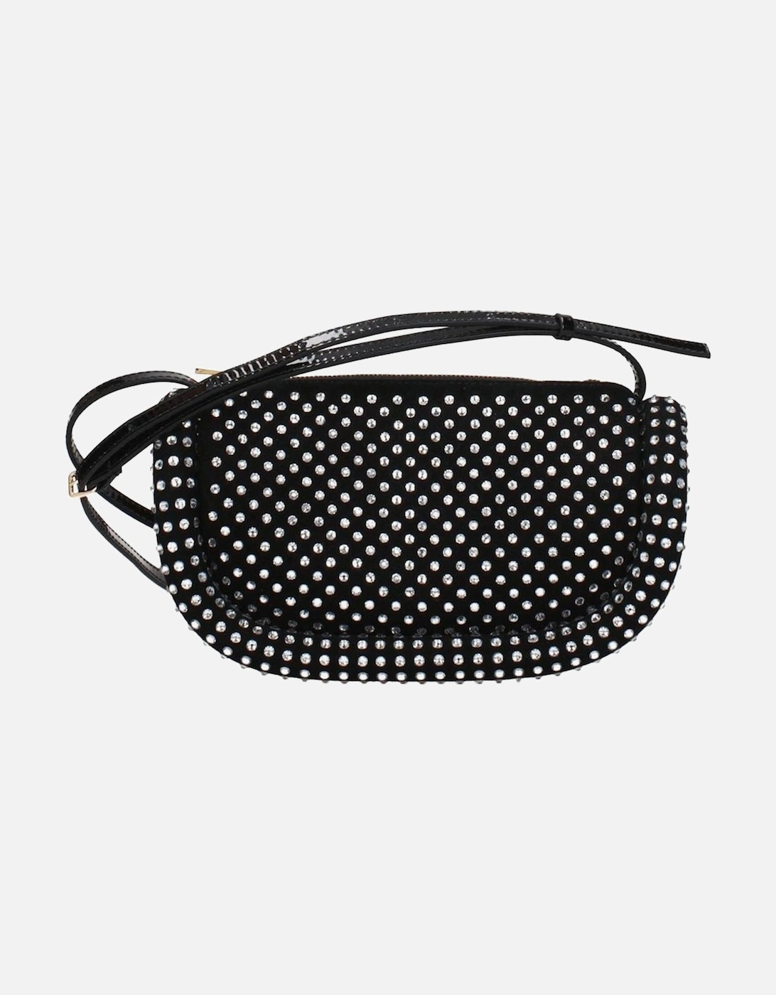 Suede Crossbody Bag with Rhinestones and Side Logo Women - Black, 4 of 3