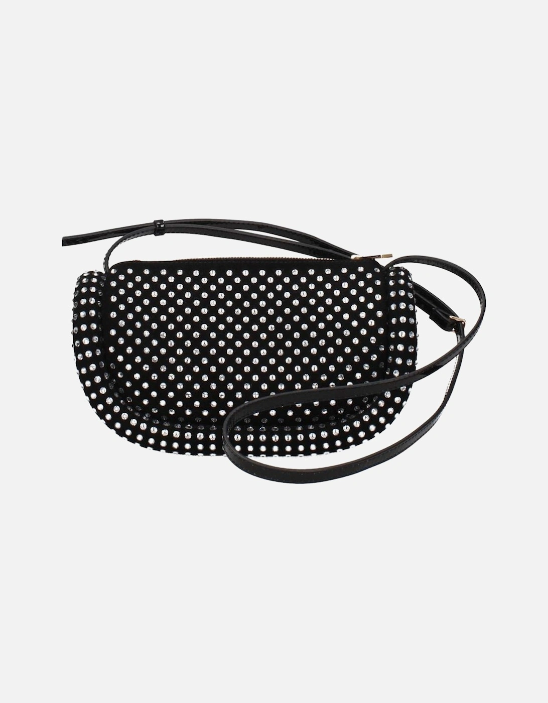 Suede Crossbody Bag with Rhinestones and Side Logo Women - Black