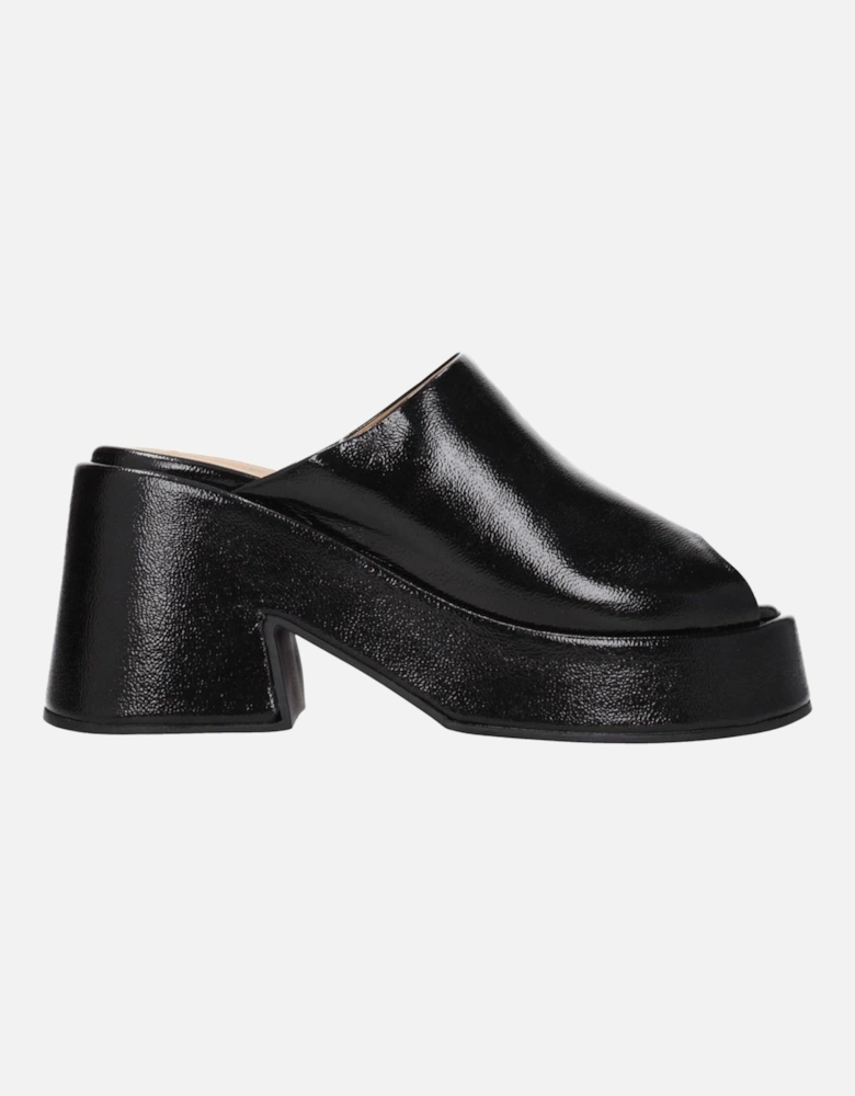 High Heel Patent Leather Slippers and Clogs Women - Black Sandals