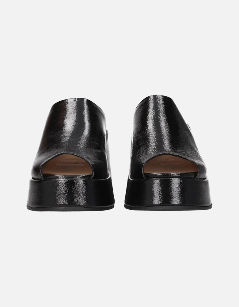 High Heel Patent Leather Slippers and Clogs Women - Black Sandals