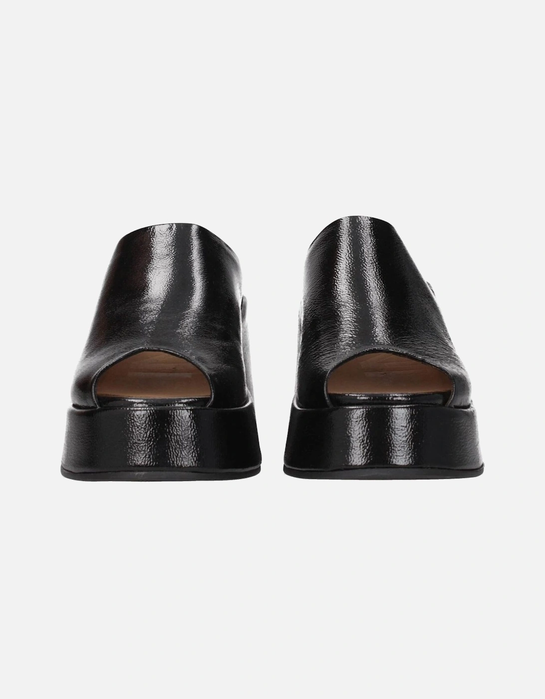 High Heel Patent Leather Slippers and Clogs Women - Black Sandals