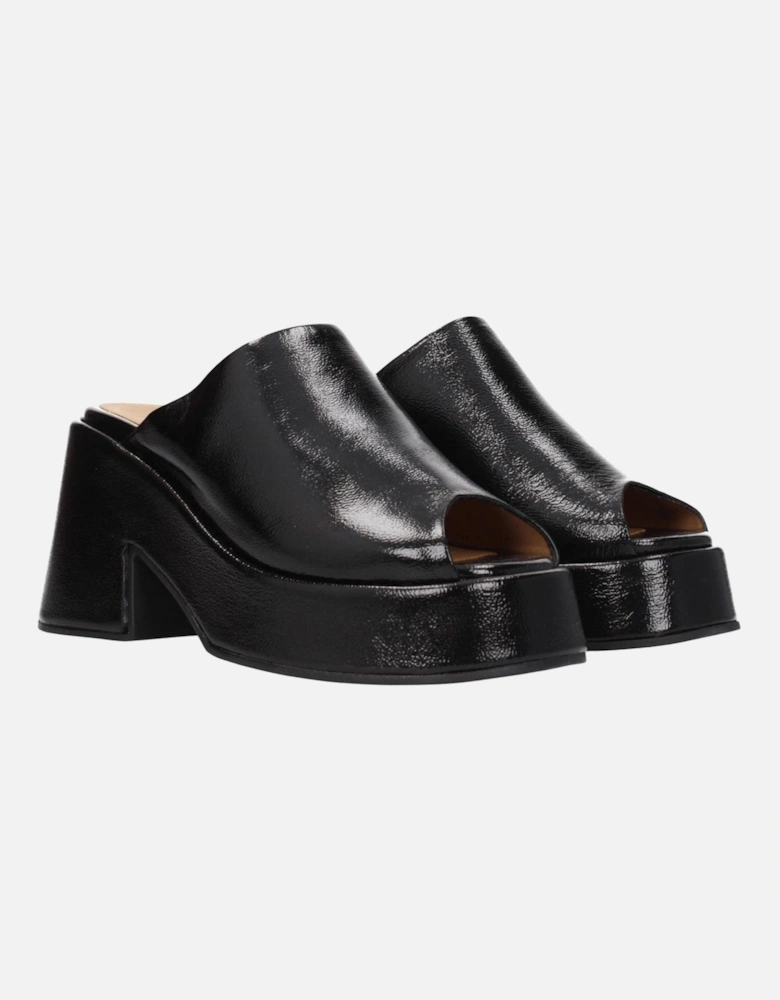 High Heel Patent Leather Slippers and Clogs Women - Black Sandals