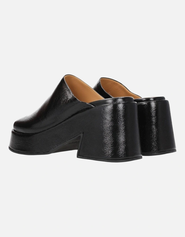 High Heel Patent Leather Slippers and Clogs Women - Black Sandals