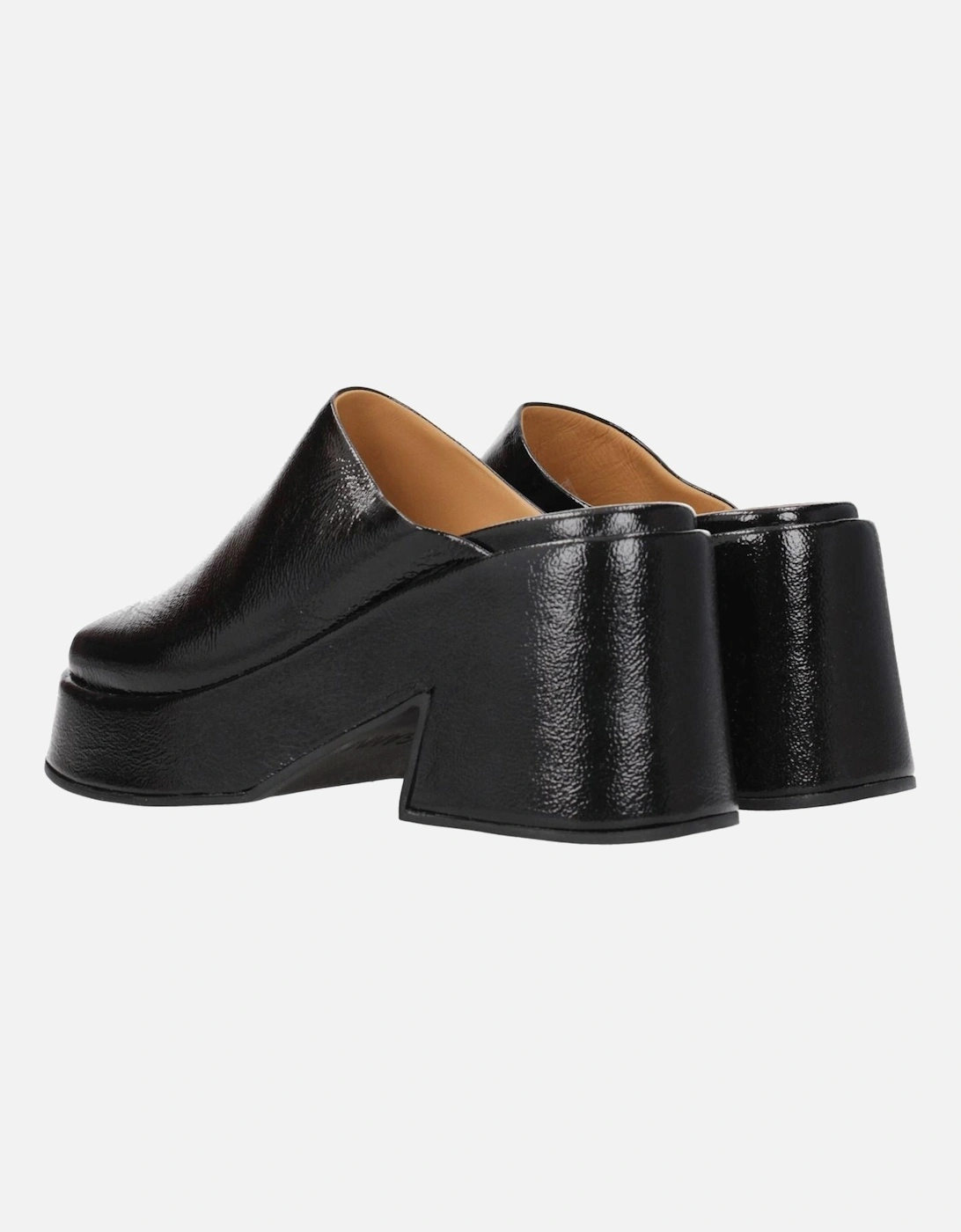 High Heel Patent Leather Slippers and Clogs Women - Black Sandals
