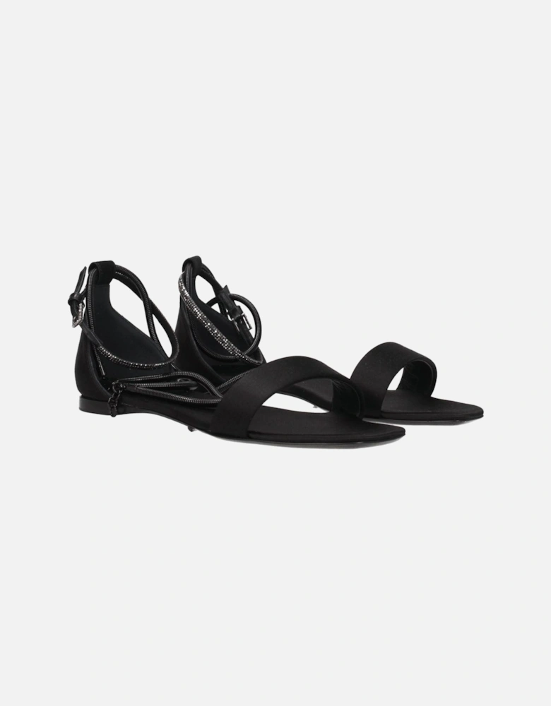 Satin Open Toe Low Heel Sandals Women - Black