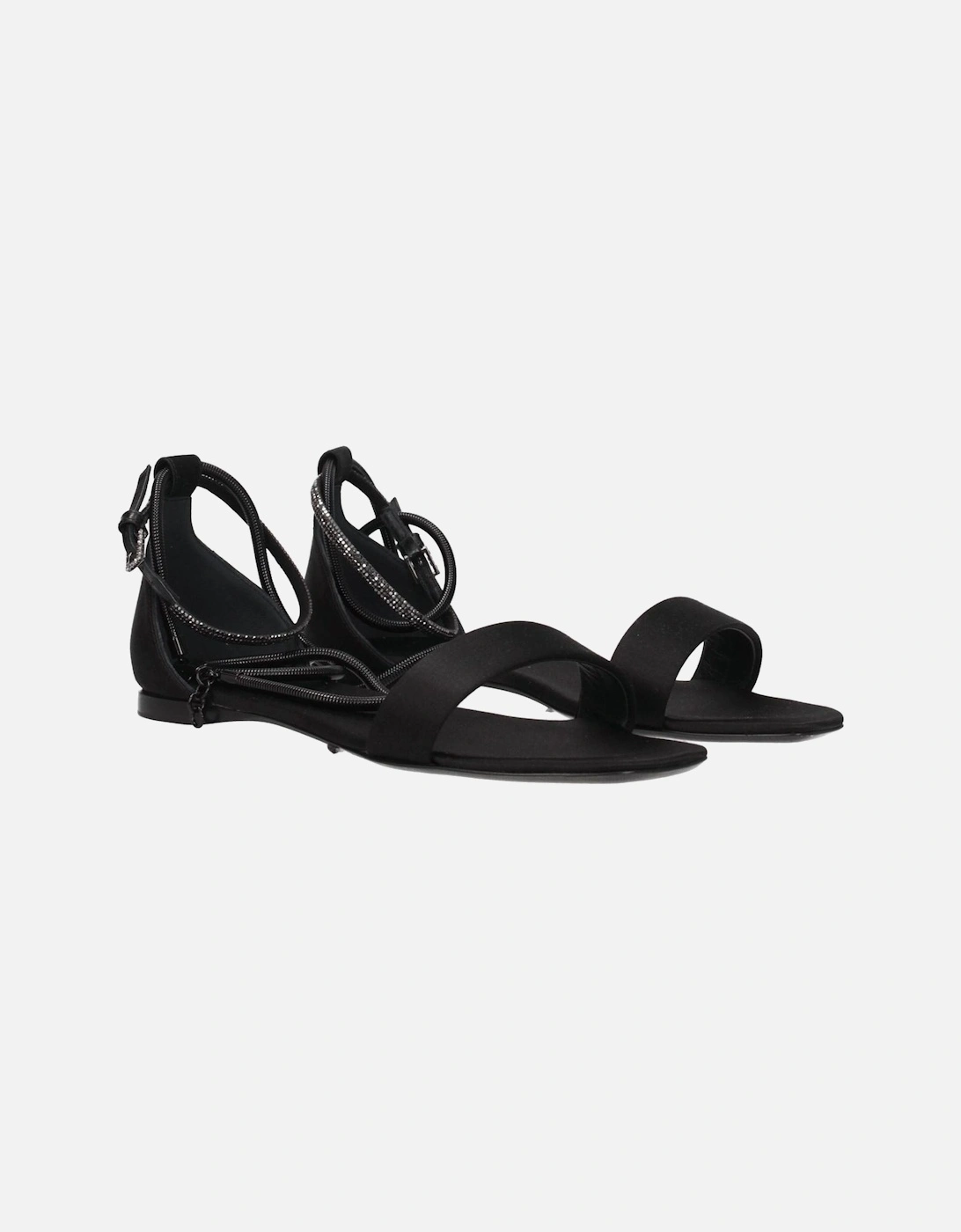 Satin Open Toe Low Heel Sandals Women - Black