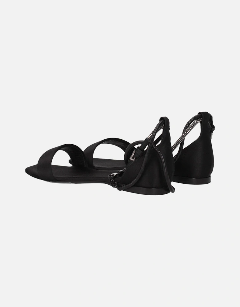 Satin Open Toe Low Heel Sandals Women - Black
