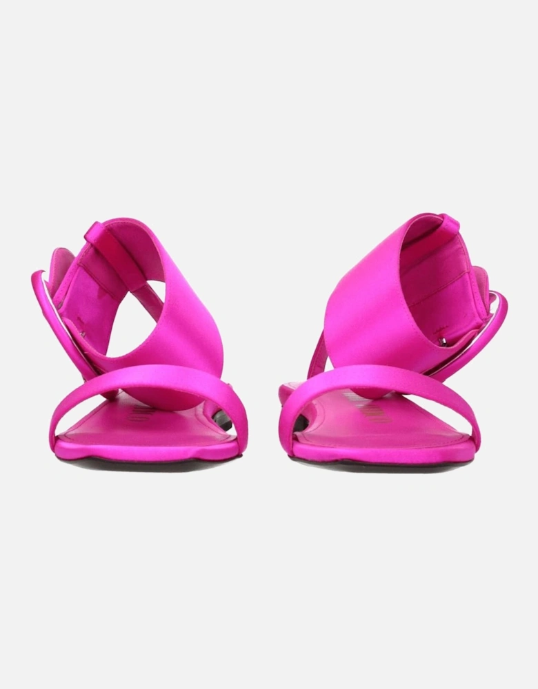 Satin Open Toe Flat Sandals with Buckle Closure Women - Pink