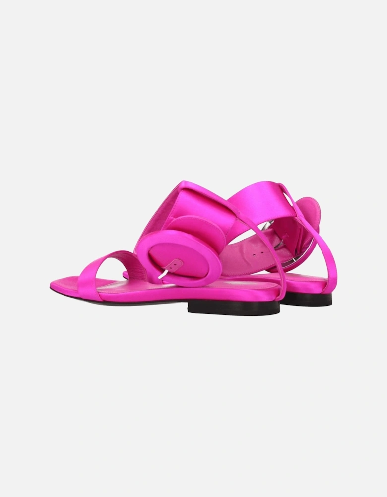 Satin Open Toe Flat Sandals with Buckle Closure Women - Pink