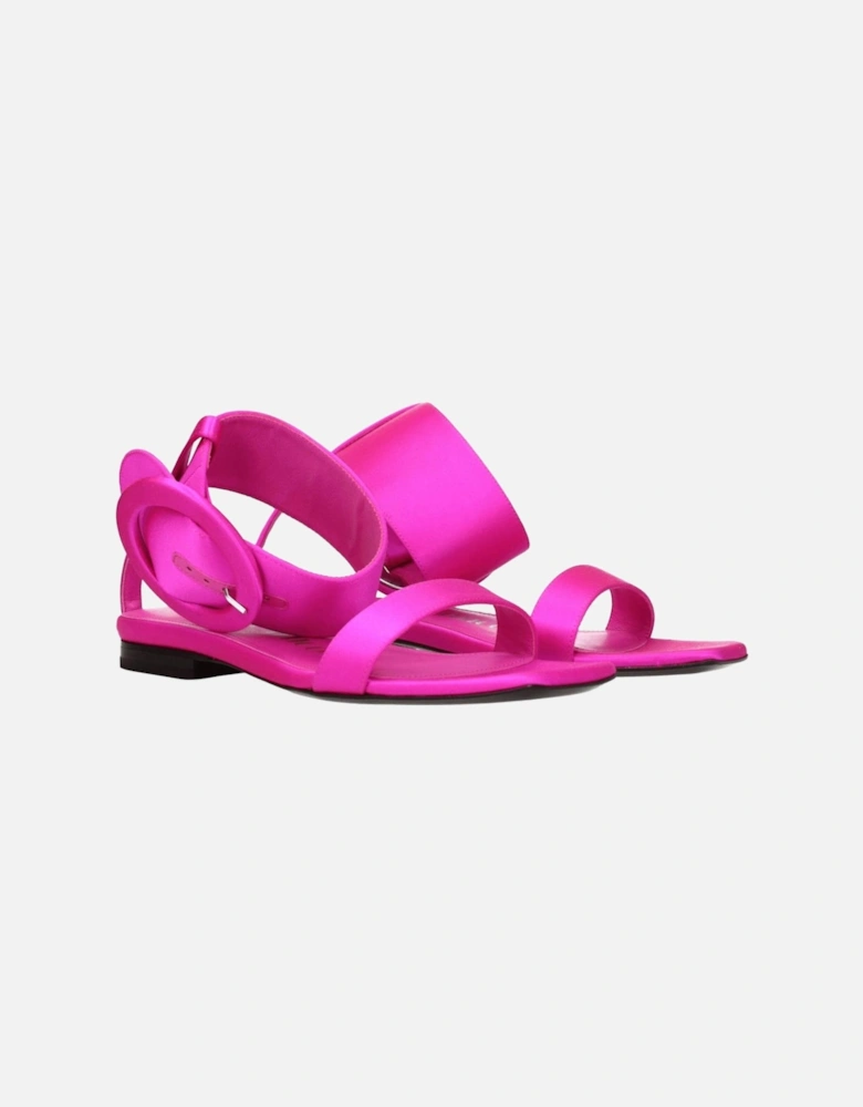 Satin Open Toe Flat Sandals with Buckle Closure Women - Pink