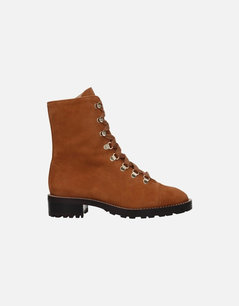 Suede Lace-Up Ankle Boots with Mid Heels Women - Brown