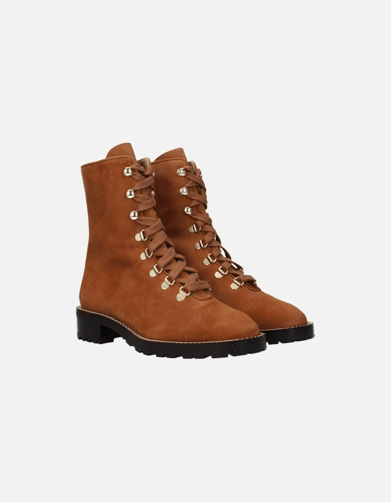 Suede Lace-Up Ankle Boots with Mid Heels Women - Brown