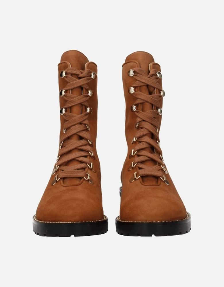 Suede Lace-Up Ankle Boots with Mid Heels Women - Brown