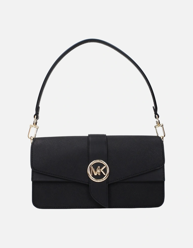 Leather Shoulder Bag with Removable Handle Women - Black