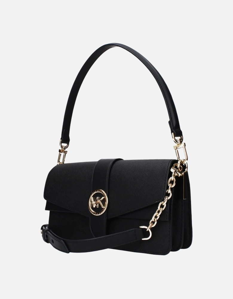 Leather Shoulder Bag with Removable Handle Women - Black