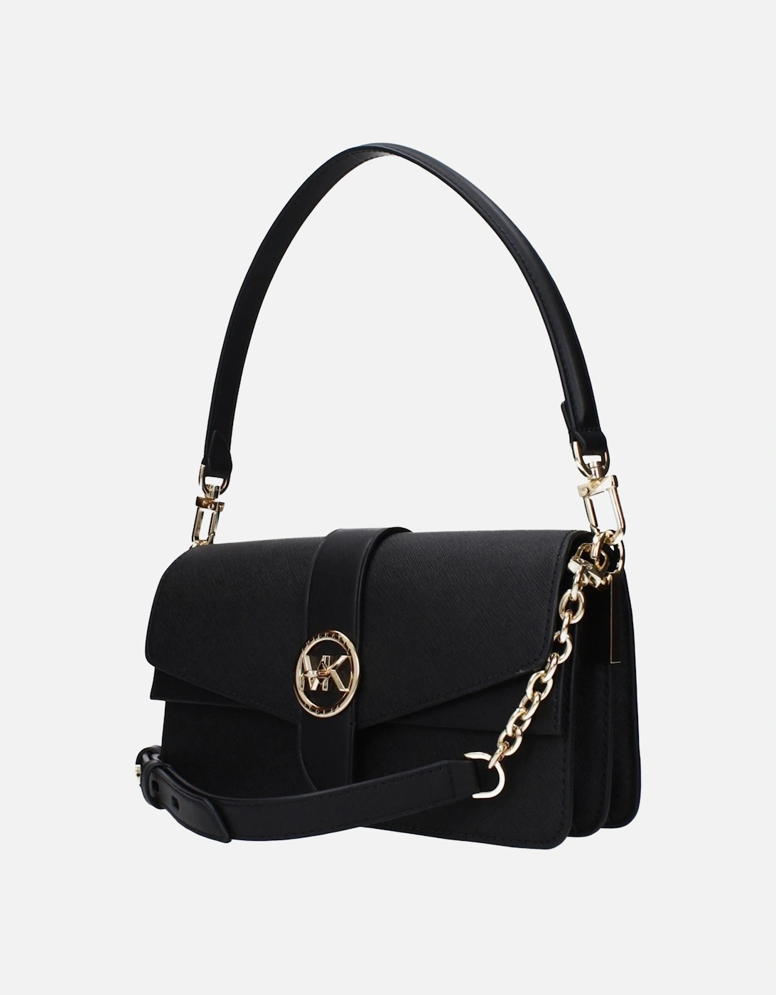 Leather Shoulder Bag with Removable Handle Women - Black