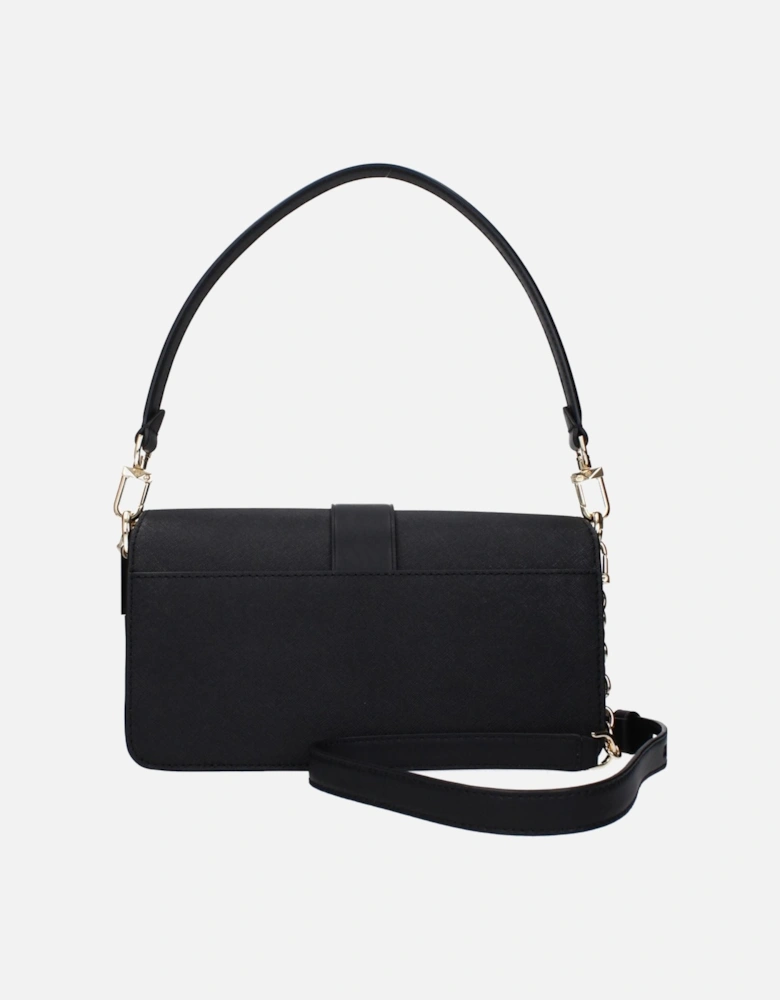 Leather Shoulder Bag with Removable Handle Women - Black