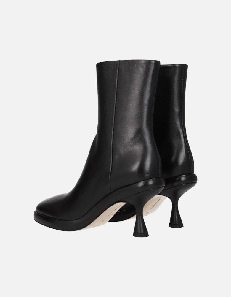 Leather Ankle Boots with Mid Heels Women - Black