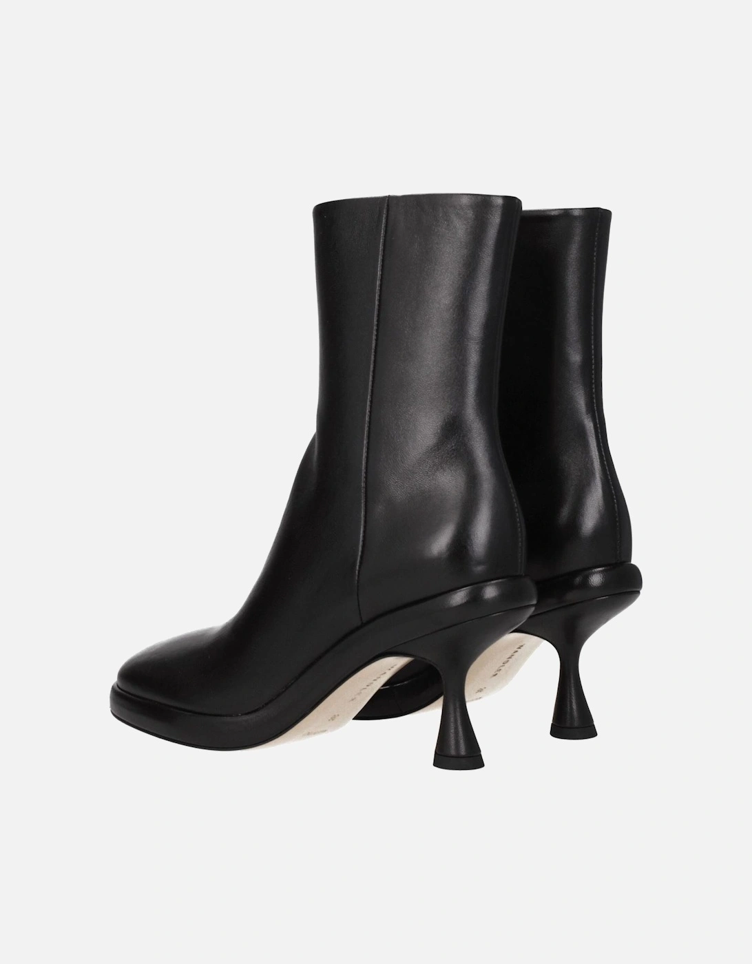 Leather Ankle Boots with Mid Heels Women - Black