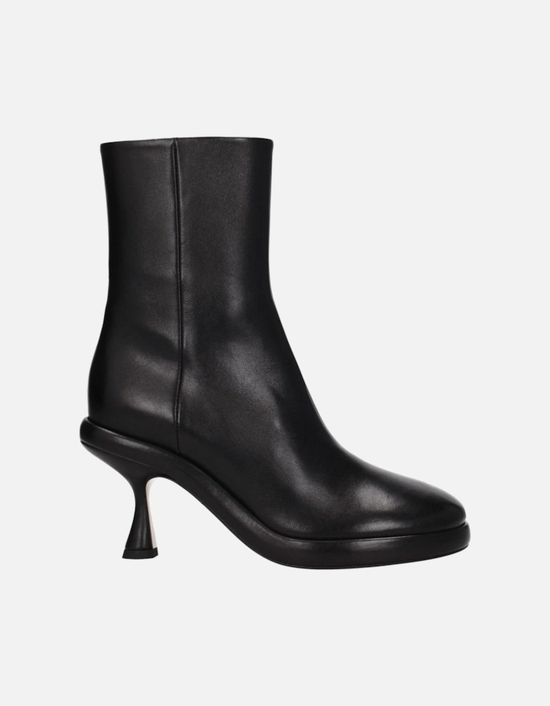 Leather Ankle Boots with Mid Heels Women - Black