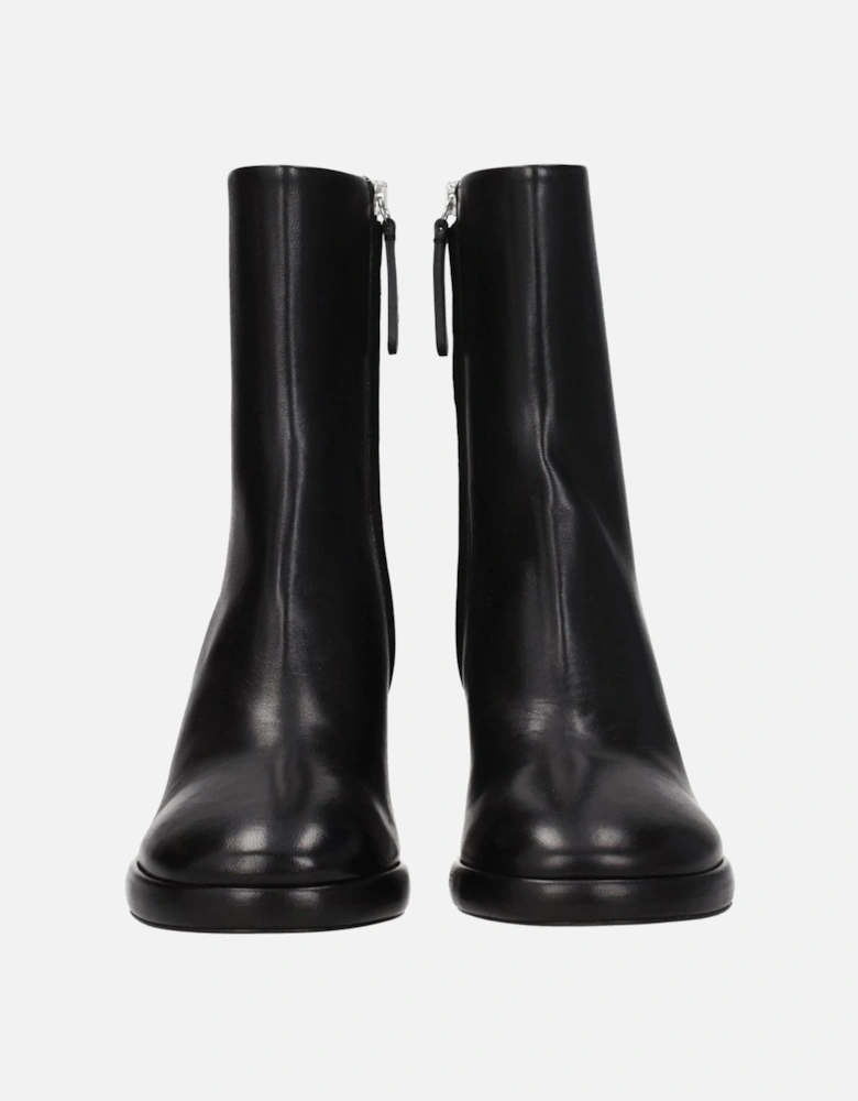 Leather Ankle Boots with Mid Heels Women - Black