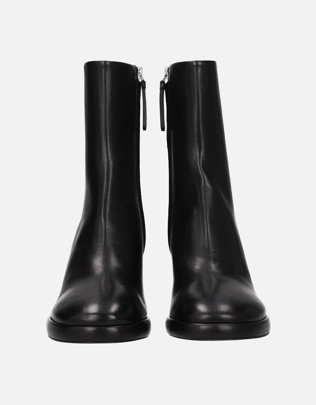 Leather Ankle Boots with Mid Heels Women - Black