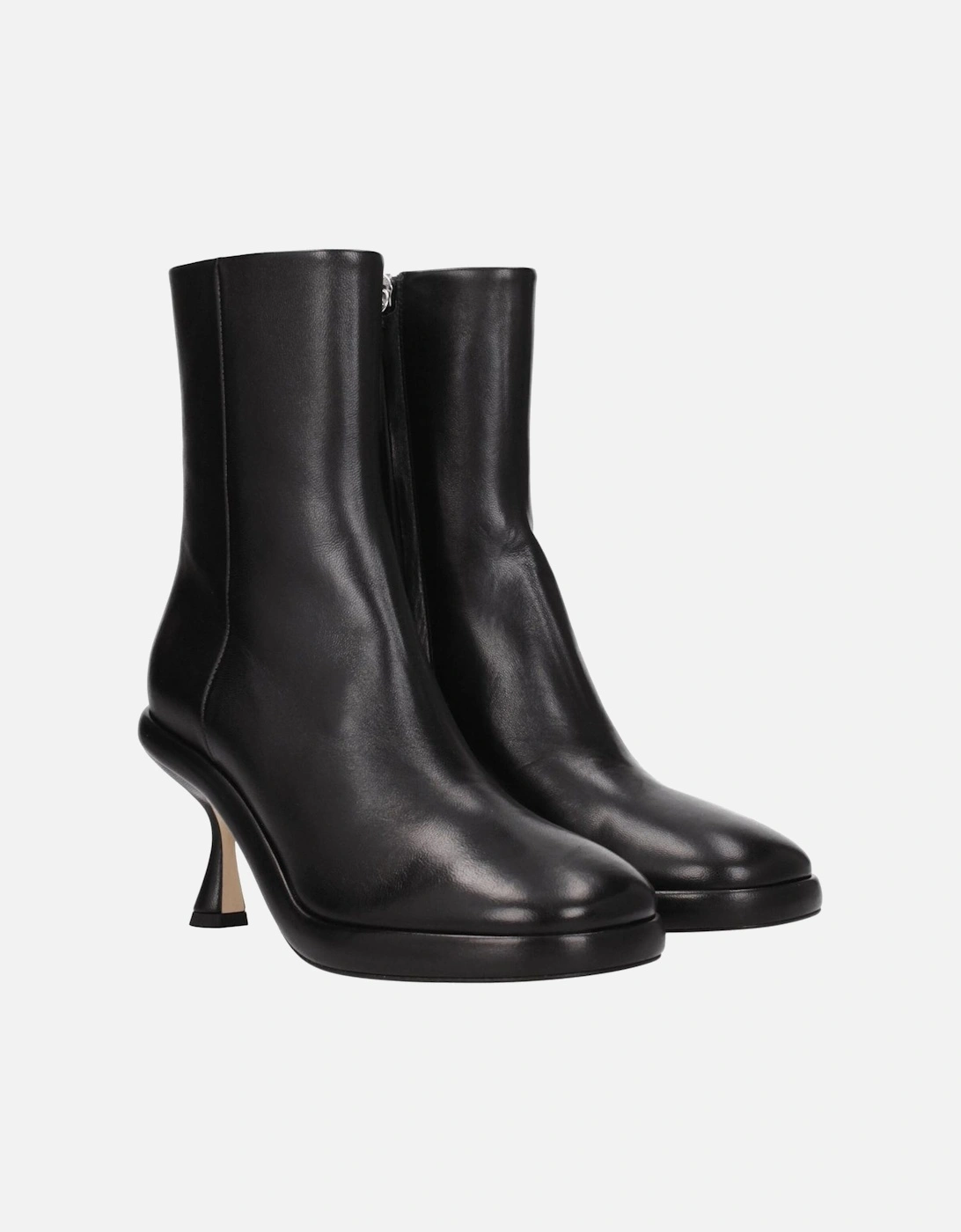 Leather Ankle Boots with Mid Heels Women - Black