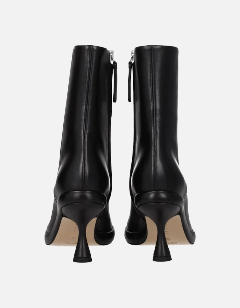 Leather Ankle Boots with Mid Heels Women - Black