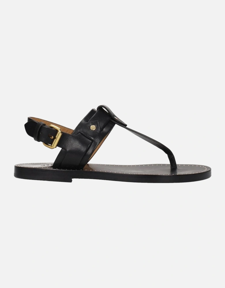 Studded Leather Flip Flops with Buckle Closure Women - Black Sandals