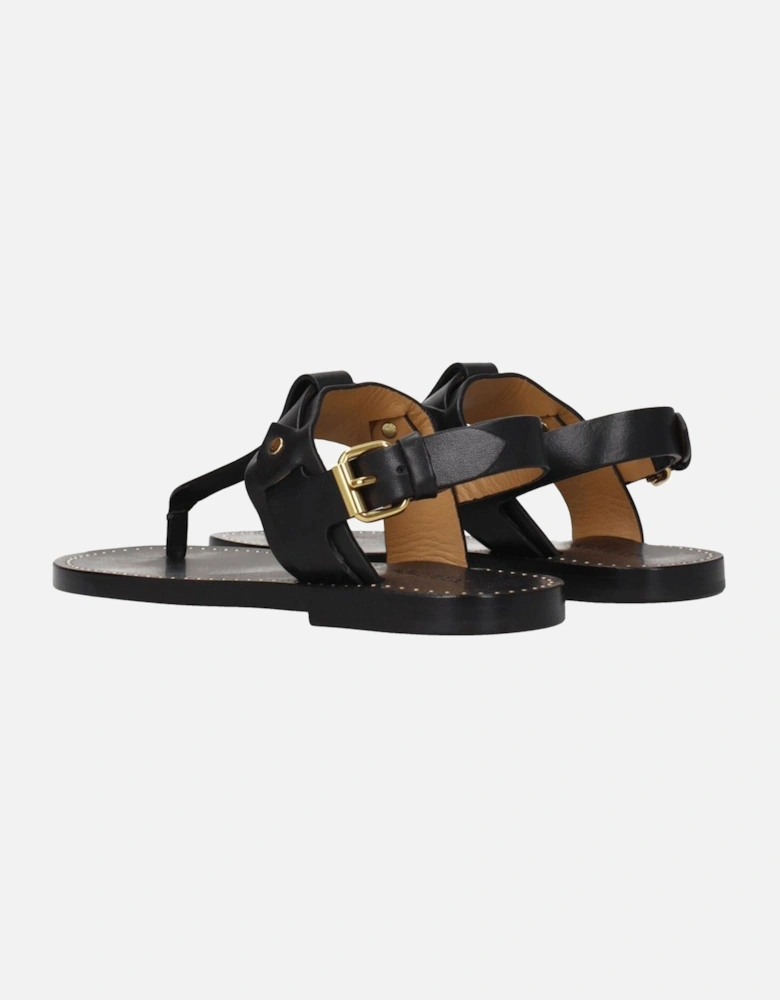 Studded Leather Flip Flops with Buckle Closure Women - Black Sandals