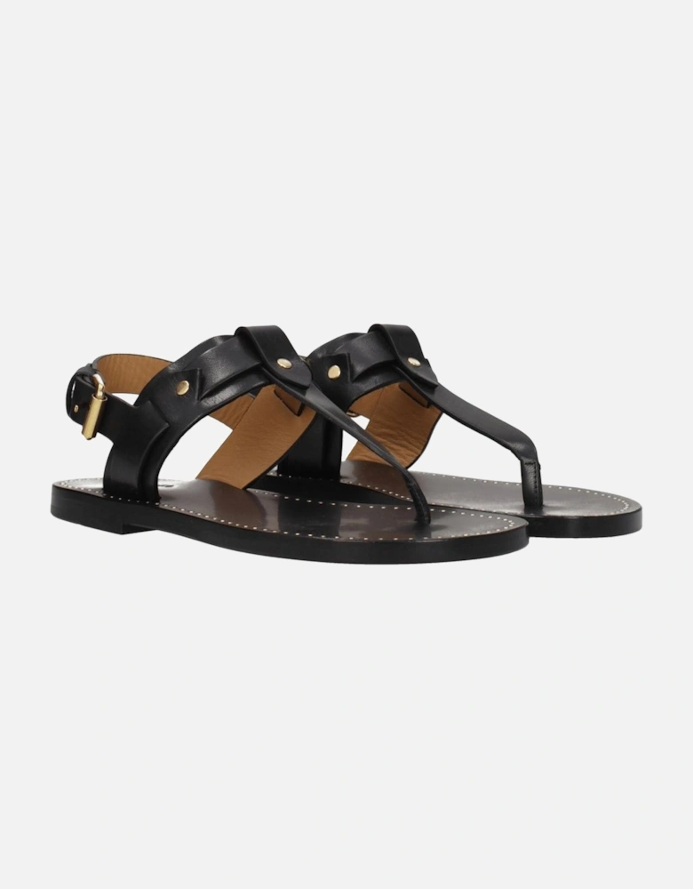 Studded Leather Flip Flops with Buckle Closure Women - Black Sandals